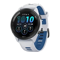 Garmin Forerunner 265 Black Bezel with Whitestone Case and Whitestone/Tidal Blue Silicone Band 46mm
